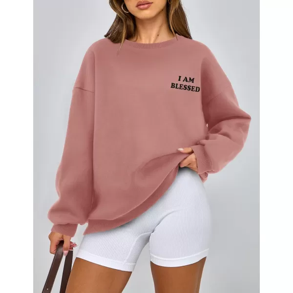 PRETTYGARDEN Womens Fall Fashion Oversized Sweatshirts Casual Crewneck Long Sleeve Graphic Pullover Tops ShirtPink