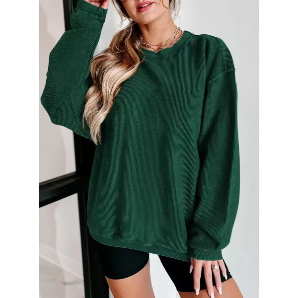 PRETTYGARDEN Womens Fall Oversized Sweatshirt Ribbed Corduroy Crewneck Long Sleeve Loose Fit Casual Going Out Pullover TopsDark Green