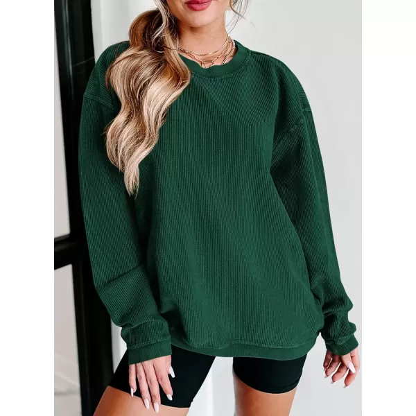 PRETTYGARDEN Womens Fall Oversized Sweatshirt Ribbed Corduroy Crewneck Long Sleeve Loose Fit Casual Going Out Pullover TopsDark Green