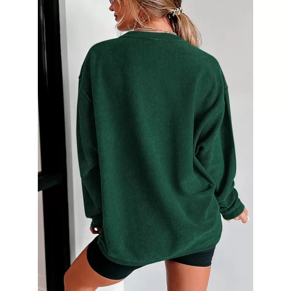PRETTYGARDEN Womens Fall Oversized Sweatshirt Ribbed Corduroy Crewneck Long Sleeve Loose Fit Casual Going Out Pullover TopsDark Green
