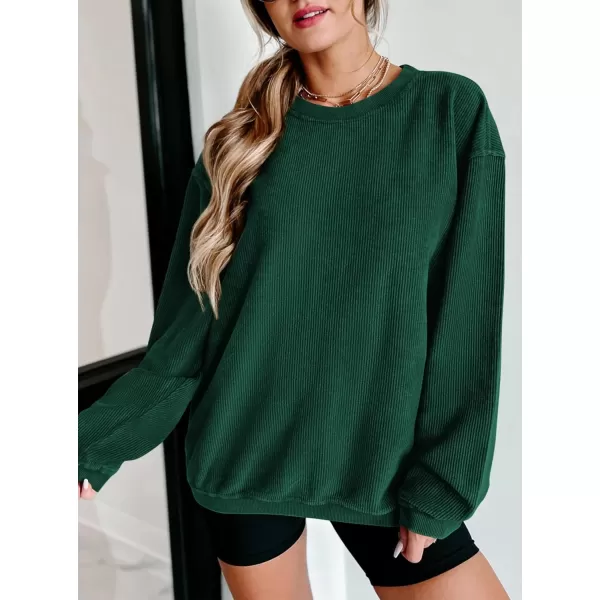 PRETTYGARDEN Womens Fall Oversized Sweatshirt Ribbed Corduroy Crewneck Long Sleeve Loose Fit Casual Going Out Pullover TopsDark Green