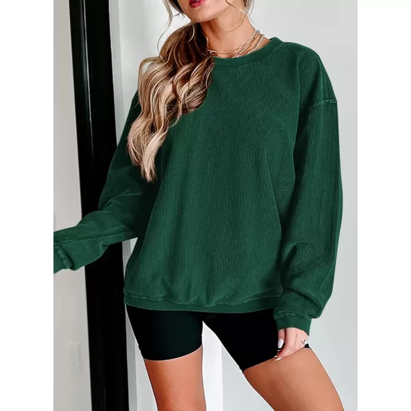 PRETTYGARDEN Womens Fall Oversized Sweatshirt Ribbed Corduroy Crewneck Long Sleeve Loose Fit Casual Going Out Pullover TopsDark Green