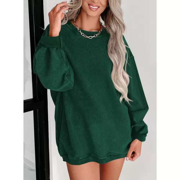 PRETTYGARDEN Womens Fall Oversized Sweatshirt Ribbed Corduroy Crewneck Long Sleeve Loose Fit Casual Going Out Pullover TopsDark Green