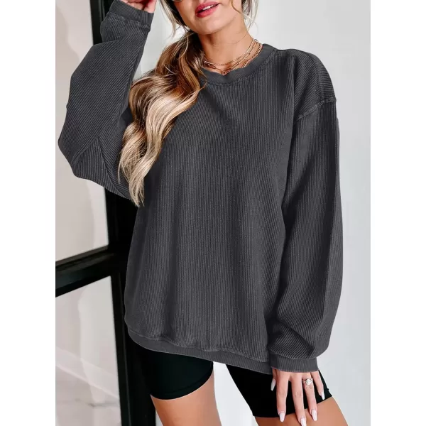 PRETTYGARDEN Womens Fall Oversized Sweatshirt Ribbed Corduroy Crewneck Long Sleeve Loose Fit Casual Going Out Pullover TopsDark Grey