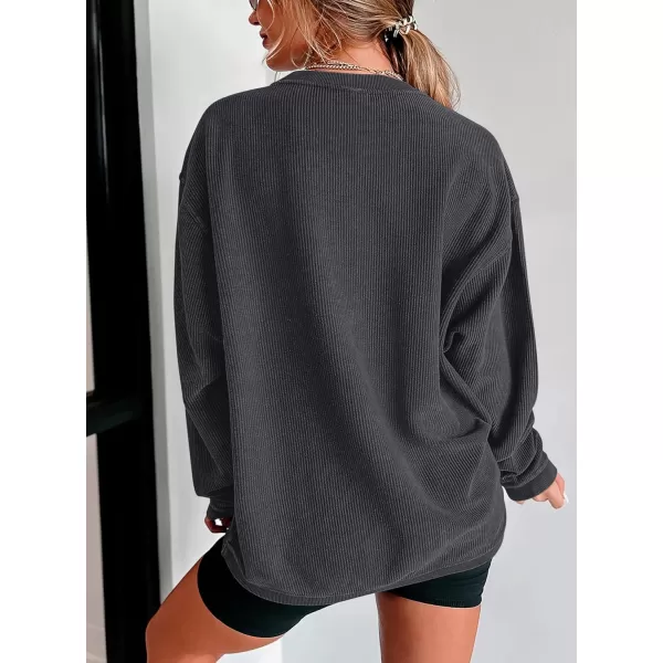 PRETTYGARDEN Womens Fall Oversized Sweatshirt Ribbed Corduroy Crewneck Long Sleeve Loose Fit Casual Going Out Pullover TopsDark Grey