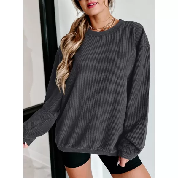 PRETTYGARDEN Womens Fall Oversized Sweatshirt Ribbed Corduroy Crewneck Long Sleeve Loose Fit Casual Going Out Pullover TopsDark Grey