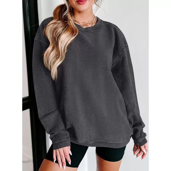 PRETTYGARDEN Womens Fall Oversized Sweatshirt Ribbed Corduroy Crewneck Long Sleeve Loose Fit Casual Going Out Pullover TopsDark Grey