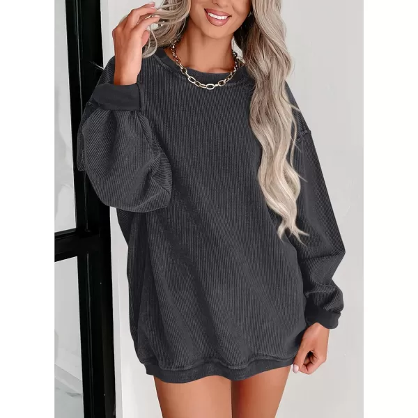 PRETTYGARDEN Womens Fall Oversized Sweatshirt Ribbed Corduroy Crewneck Long Sleeve Loose Fit Casual Going Out Pullover TopsDark Grey