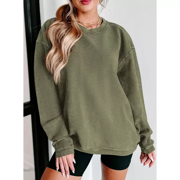 PRETTYGARDEN Womens Fall Oversized Sweatshirt Ribbed Corduroy Crewneck Long Sleeve Loose Fit Casual Going Out Pullover TopsGreen