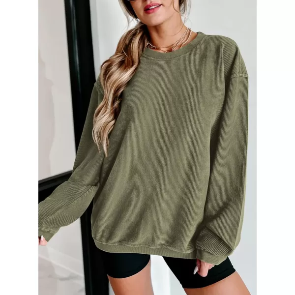 PRETTYGARDEN Womens Fall Oversized Sweatshirt Ribbed Corduroy Crewneck Long Sleeve Loose Fit Casual Going Out Pullover TopsGreen