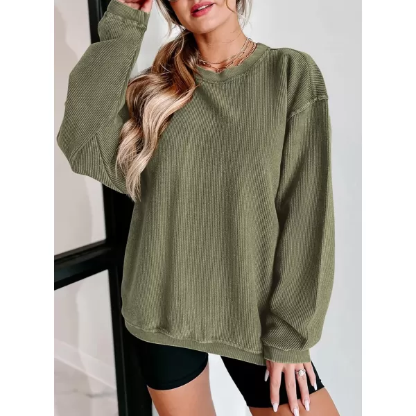 PRETTYGARDEN Womens Fall Oversized Sweatshirt Ribbed Corduroy Crewneck Long Sleeve Loose Fit Casual Going Out Pullover TopsGreen