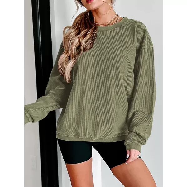 PRETTYGARDEN Womens Fall Oversized Sweatshirt Ribbed Corduroy Crewneck Long Sleeve Loose Fit Casual Going Out Pullover TopsGreen