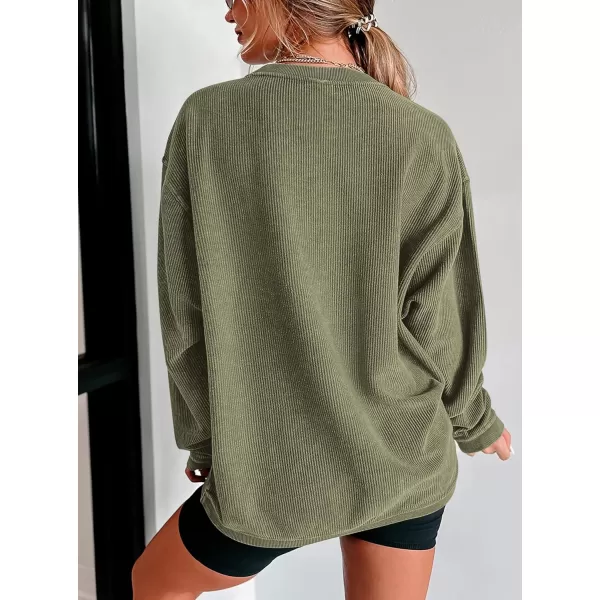PRETTYGARDEN Womens Fall Oversized Sweatshirt Ribbed Corduroy Crewneck Long Sleeve Loose Fit Casual Going Out Pullover TopsGreen