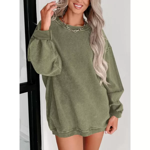 PRETTYGARDEN Womens Fall Oversized Sweatshirt Ribbed Corduroy Crewneck Long Sleeve Loose Fit Casual Going Out Pullover TopsGreen