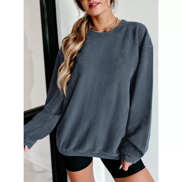 PRETTYGARDEN Womens Fall Oversized Sweatshirt Ribbed Corduroy Crewneck Long Sleeve Loose Fit Casual Going Out Pullover TopsGrey Blue