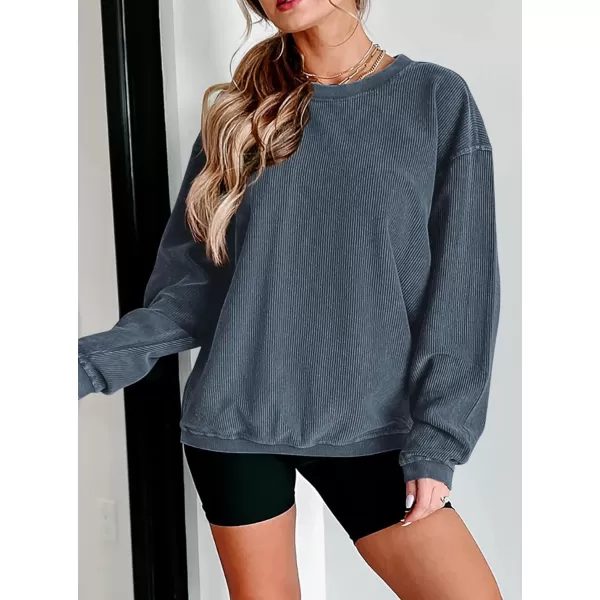 PRETTYGARDEN Womens Fall Oversized Sweatshirt Ribbed Corduroy Crewneck Long Sleeve Loose Fit Casual Going Out Pullover TopsGrey Blue