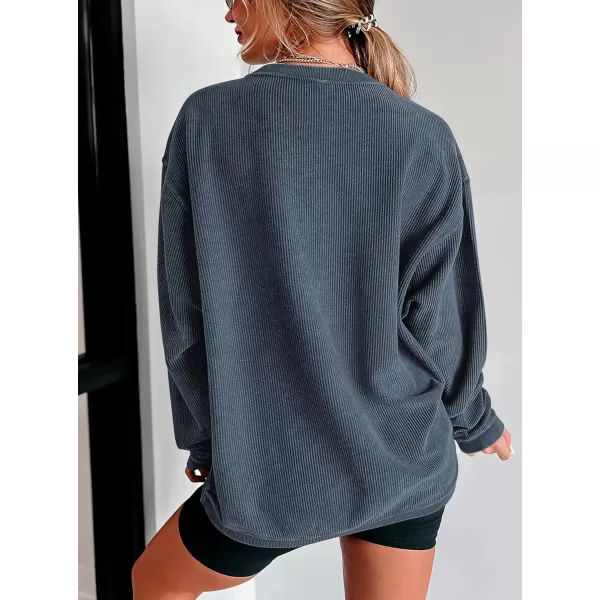 PRETTYGARDEN Womens Fall Oversized Sweatshirt Ribbed Corduroy Crewneck Long Sleeve Loose Fit Casual Going Out Pullover TopsGrey Blue