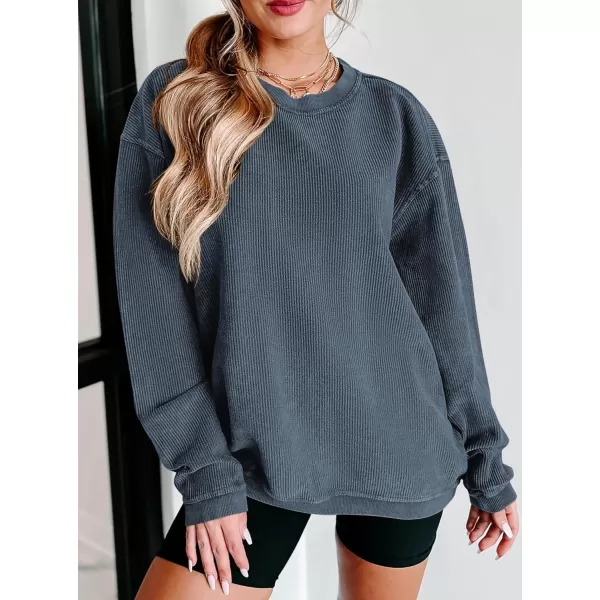 PRETTYGARDEN Womens Fall Oversized Sweatshirt Ribbed Corduroy Crewneck Long Sleeve Loose Fit Casual Going Out Pullover TopsGrey Blue