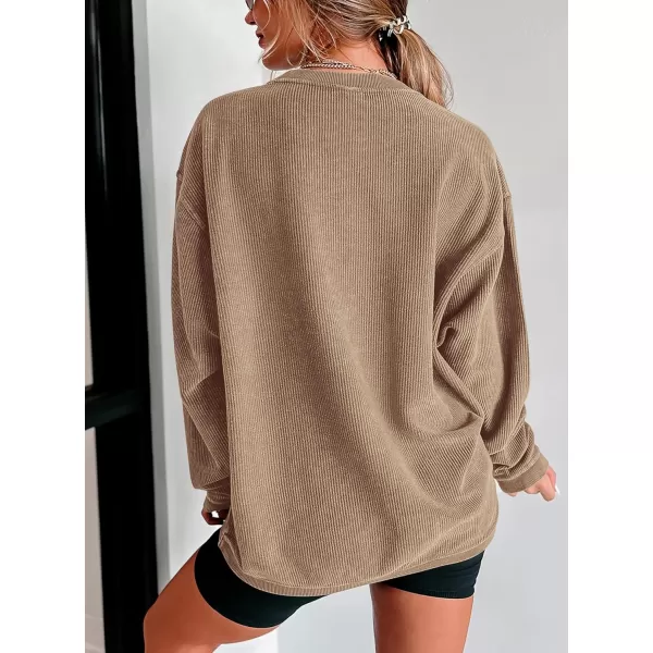 PRETTYGARDEN Womens Fall Oversized Sweatshirt Ribbed Corduroy Crewneck Long Sleeve Loose Fit Casual Going Out Pullover TopsKhaki