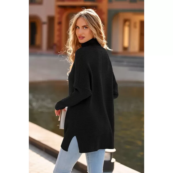 PRETTYGARDEN Womens Fall Oversized Turtleneck Sweater Casual Long Sleeve Chunky Knit Pullover Winter Tops BlouseBlack