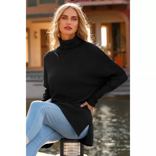 PRETTYGARDEN Womens Fall Oversized Turtleneck Sweater Casual Long Sleeve Chunky Knit Pullover Winter Tops BlouseBlack