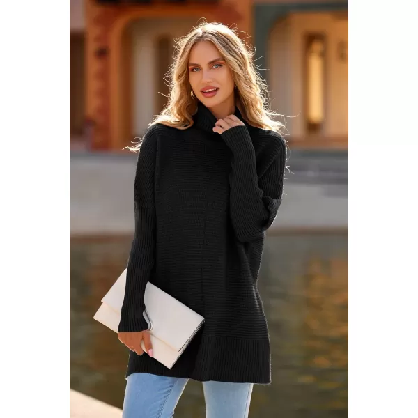 PRETTYGARDEN Womens Fall Oversized Turtleneck Sweater Casual Long Sleeve Chunky Knit Pullover Winter Tops BlouseBlack