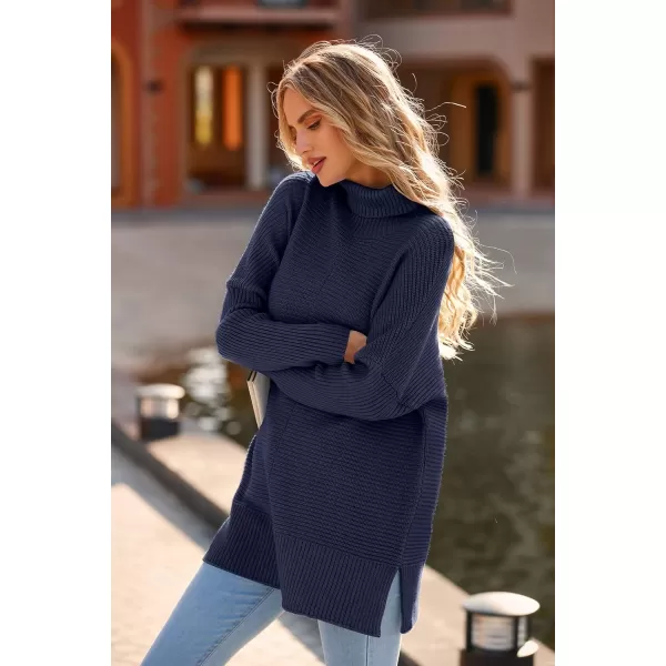 PRETTYGARDEN Womens Fall Oversized Turtleneck Sweater Casual Long Sleeve Chunky Knit Pullover Winter Tops BlouseDark Royal Blue