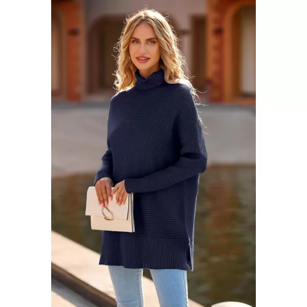 PRETTYGARDEN Womens Fall Oversized Turtleneck Sweater Casual Long Sleeve Chunky Knit Pullover Winter Tops BlouseDark Royal Blue