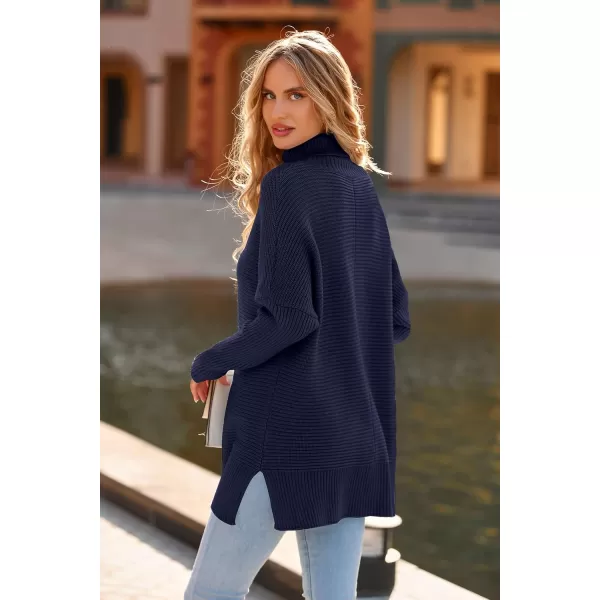 PRETTYGARDEN Womens Fall Oversized Turtleneck Sweater Casual Long Sleeve Chunky Knit Pullover Winter Tops BlouseDark Royal Blue