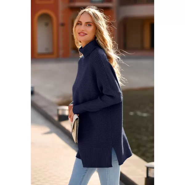 PRETTYGARDEN Womens Fall Oversized Turtleneck Sweater Casual Long Sleeve Chunky Knit Pullover Winter Tops BlouseDark Royal Blue