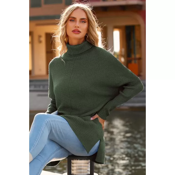 PRETTYGARDEN Womens Fall Oversized Turtleneck Sweater Casual Long Sleeve Chunky Knit Pullover Winter Tops BlouseGreen
