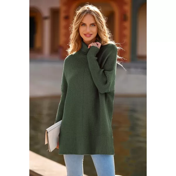 PRETTYGARDEN Womens Fall Oversized Turtleneck Sweater Casual Long Sleeve Chunky Knit Pullover Winter Tops BlouseGreen