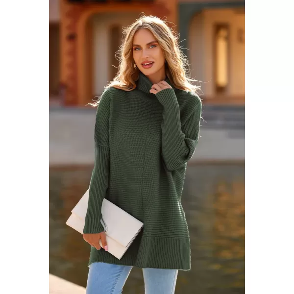 PRETTYGARDEN Womens Fall Oversized Turtleneck Sweater Casual Long Sleeve Chunky Knit Pullover Winter Tops BlouseGreen