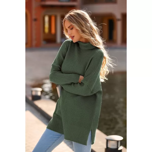 PRETTYGARDEN Womens Fall Oversized Turtleneck Sweater Casual Long Sleeve Chunky Knit Pullover Winter Tops BlouseGreen
