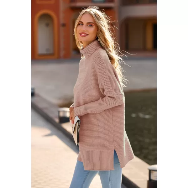 PRETTYGARDEN Womens Fall Oversized Turtleneck Sweater Casual Long Sleeve Chunky Knit Pullover Winter Tops BlouseLight Pink