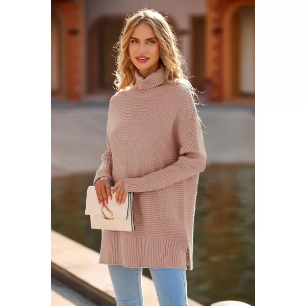 PRETTYGARDEN Womens Fall Oversized Turtleneck Sweater Casual Long Sleeve Chunky Knit Pullover Winter Tops BlouseLight Pink