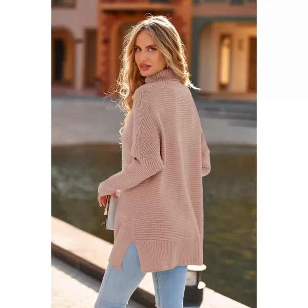 PRETTYGARDEN Womens Fall Oversized Turtleneck Sweater Casual Long Sleeve Chunky Knit Pullover Winter Tops BlouseLight Pink