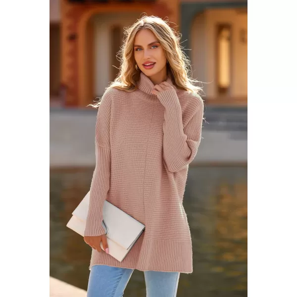 PRETTYGARDEN Womens Fall Oversized Turtleneck Sweater Casual Long Sleeve Chunky Knit Pullover Winter Tops BlouseLight Pink