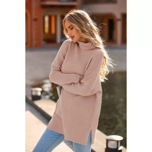 PRETTYGARDEN Womens Fall Oversized Turtleneck Sweater Casual Long Sleeve Chunky Knit Pullover Winter Tops BlouseLight Pink