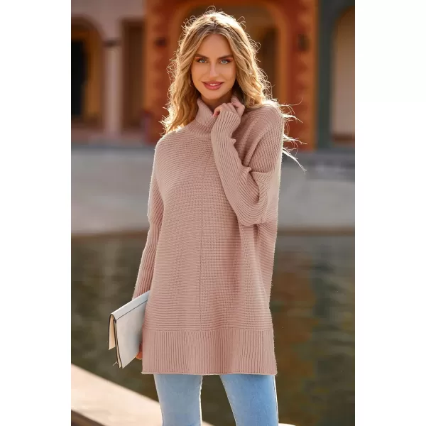 PRETTYGARDEN Womens Fall Oversized Turtleneck Sweater Casual Long Sleeve Chunky Knit Pullover Winter Tops BlouseLight Pink