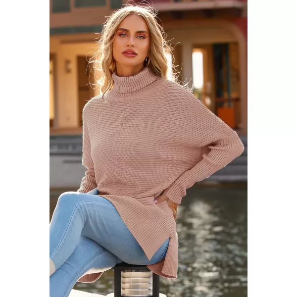 PRETTYGARDEN Womens Fall Oversized Turtleneck Sweater Casual Long Sleeve Chunky Knit Pullover Winter Tops BlouseLight Pink