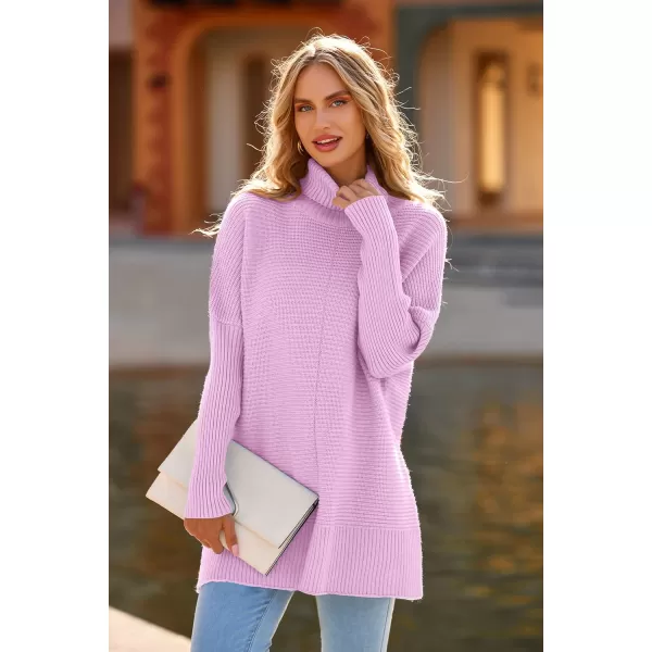PRETTYGARDEN Womens Fall Oversized Turtleneck Sweater Casual Long Sleeve Chunky Knit Pullover Winter Tops BlouseLight Pink Purple