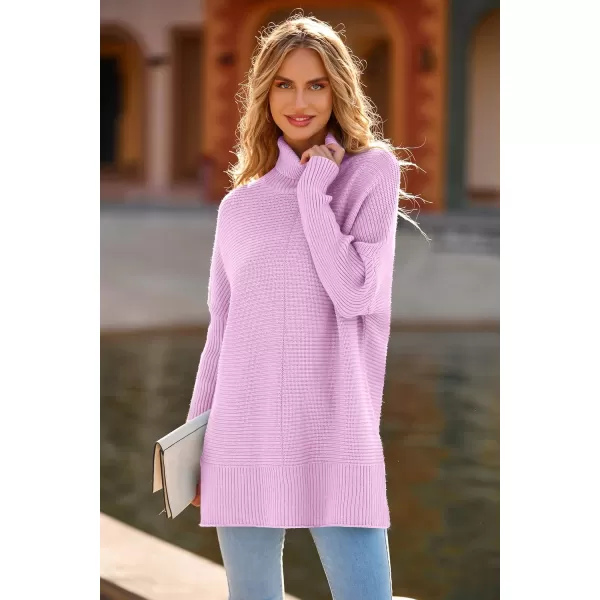 PRETTYGARDEN Womens Fall Oversized Turtleneck Sweater Casual Long Sleeve Chunky Knit Pullover Winter Tops BlouseLight Pink Purple
