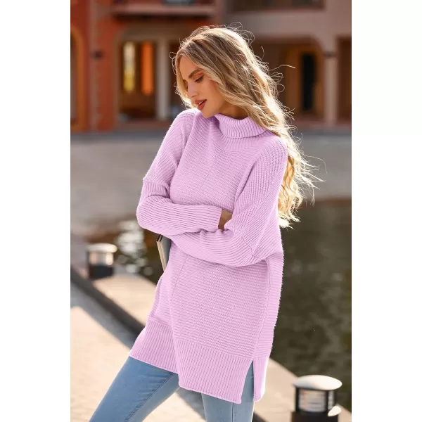 PRETTYGARDEN Womens Fall Oversized Turtleneck Sweater Casual Long Sleeve Chunky Knit Pullover Winter Tops BlouseLight Pink Purple