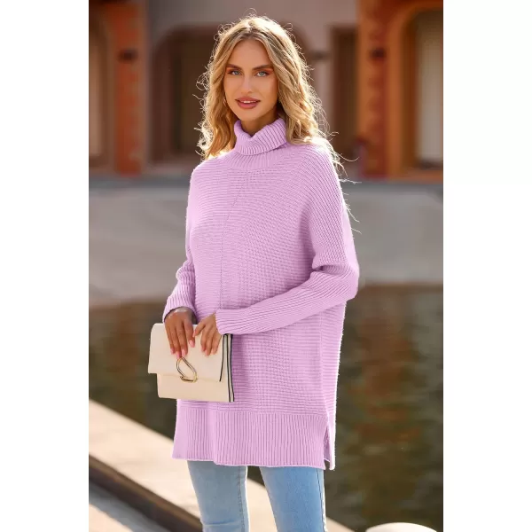 PRETTYGARDEN Womens Fall Oversized Turtleneck Sweater Casual Long Sleeve Chunky Knit Pullover Winter Tops BlouseLight Pink Purple