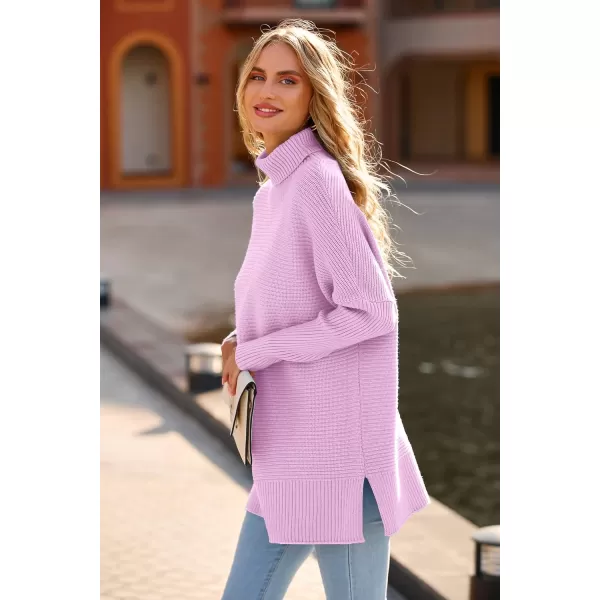PRETTYGARDEN Womens Fall Oversized Turtleneck Sweater Casual Long Sleeve Chunky Knit Pullover Winter Tops BlouseLight Pink Purple