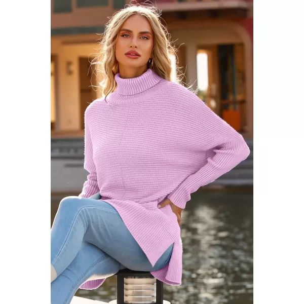 PRETTYGARDEN Womens Fall Oversized Turtleneck Sweater Casual Long Sleeve Chunky Knit Pullover Winter Tops BlouseLight Pink Purple
