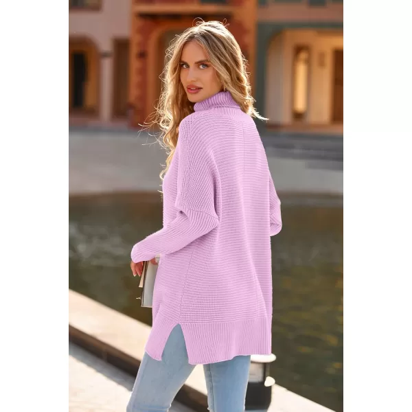 PRETTYGARDEN Womens Fall Oversized Turtleneck Sweater Casual Long Sleeve Chunky Knit Pullover Winter Tops BlouseLight Pink Purple