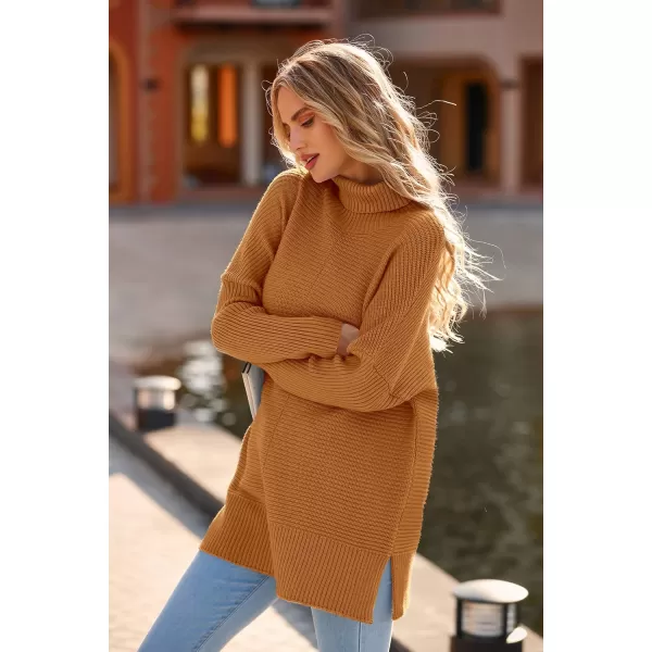 PRETTYGARDEN Womens Fall Oversized Turtleneck Sweater Casual Long Sleeve Chunky Knit Pullover Winter Tops BlouseOrange Yellow