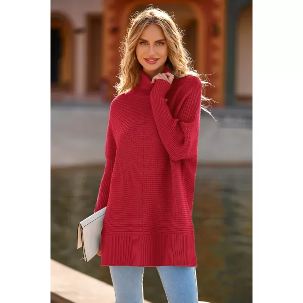 PRETTYGARDEN Womens Fall Oversized Turtleneck Sweater Casual Long Sleeve Chunky Knit Pullover Winter Tops BlouseRed